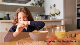  Presentation with breakfast cereal - Colorful PPT theme enhanced with girl-wearing-uniform-in-kitchen backdrop and a coral colored foreground