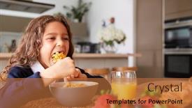  Presentation with breakfast cereal - PPT layouts having girl-wearing-uniform-in-kitchen background and a red colored foreground