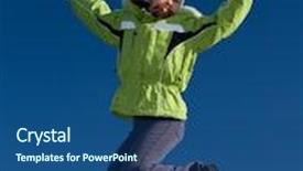  Presentation with winter blue - Amazing slides having girl wearing winter jacket jumping against blue sky backdrop and a ocean colored foreground