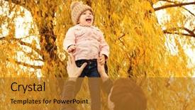  Presentation with father - Cool new PPT layouts with girl while standing under tree backdrop and a gold colored foreground