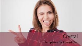  Presentation with tongue - PPT theme with girl winking and showing tongue background and a violet colored foreground