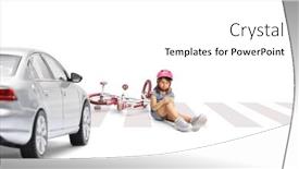  Presentation with pedestrian crossing - Presentation theme featuring girl-with-a-bicycle-holding background and a white colored foreground