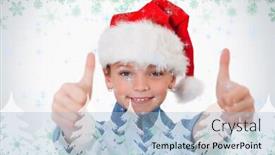  Presentation with girl design - Colorful slides enhanced with girl with a christmas hat and the thumbs up against green snowflake design backdrop and a light blue colored foreground