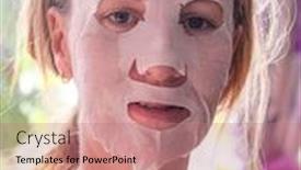  Presentation with cosmetic - Beautiful presentation theme featuring laughable - girl with a cosmetic mask backdrop and a coral colored foreground