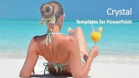  Presentation with bahamas - Colorful slide deck enhanced with girl with a glass of orange on the beach of exuma bahamas backdrop and a teal colored foreground