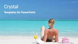 Presentation with bahamas - Colorful PPT theme enhanced with girl with a glass of orange juice on the beach of exuma bahamas backdrop and a teal colored foreground