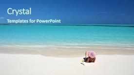  Presentation with bahamas - Colorful slide set enhanced with girl with a glass of orange on the beach of exuma bahamas backdrop and a ocean colored foreground