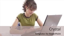  Presentation with studio - Colorful presentation enhanced with mind reading computer - girl with a laptop shot backdrop and a light gray colored foreground