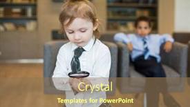  Presentation with blonde holds a magnifying glass - Beautiful presentation featuring girl-with-a-magnifying-glass backdrop and a coral colored foreground