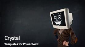  Presentation with cartoon - Presentation design featuring girl with a monitor screen background and a  colored foreground