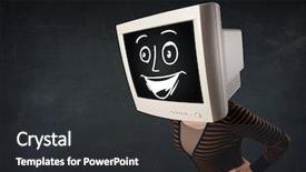  Presentation with happy sad mask face - Colorful PPT layouts enhanced with girl with a monitor screen backdrop and a  colored foreground