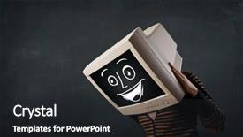  Presentation with cartoon - Colorful presentation theme enhanced with girl with a monitor screen backdrop and a  colored foreground