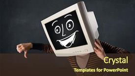  Presentation with happy sad mask face - Cool new presentation theme with girl with a monitor screen backdrop and a  colored foreground