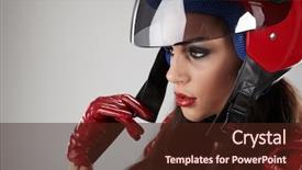  Presentation with motorcycle - Theme enhanced with girl with a motorcycle helmet background and a  colored foreground