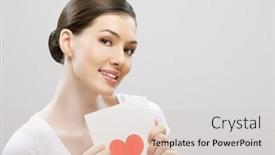  Presentation with postcard - PPT theme featuring close up portrait of a mother playing with cute baby in bed background and a coral colored foreground