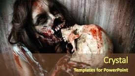  Presentation with zombie - Colorful presentation design enhanced with girl with a skull halloween backdrop and a tawny brown colored foreground