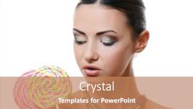  Presentation with candy - Beautiful presentation theme featuring girl-with-a-sugar-candy backdrop and a coral colored foreground