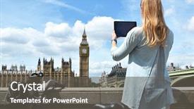  Presentation with parliament - Audience pleasing slides consisting of girl with a tablet against uk parliament backdrop and a dark gray colored foreground