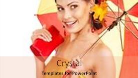 Presentation with glamour - PPT layouts enhanced with girl with autumn hairstyle and umbrella fashion glamour background and a coral colored foreground