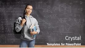  Presentation with backpack - Audience pleasing presentation consisting of girl-with-backpack-and-books backdrop and a dark gray colored foreground