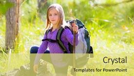  Presentation with hiking - Slide set enhanced with girl with backpack in autum background and a yellow colored foreground