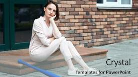  Presentation with close up baby girl knitted - PPT layouts featuring girl with baseball bat sit background and a light gray colored foreground