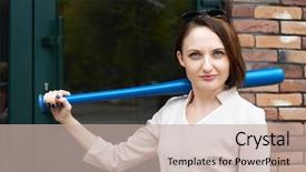  Presentation with naughty girl is standing - Amazing slide set having girl with baseball bat stands backdrop and a  colored foreground
