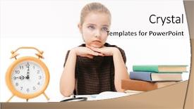  Presentation with school kids reading books - Beautiful slide set featuring girl with big alarm clock backdrop and a sky blue colored foreground