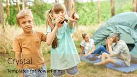  Presentation with camping - PPT layouts with girl-with-binoculars-pointing background and a yellow colored foreground