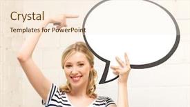  Presentation with girl teens - Slide deck having girl with blank text bubble background and a cream colored foreground