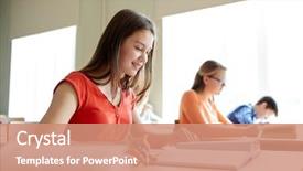  Presentation with student writing - Colorful theme enhanced with girl with book writing school backdrop and a coral colored foreground