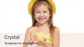  Presentation with sunscreen - Colorful PPT theme enhanced with girl with bottle of sunscreen backdrop and a coral colored foreground