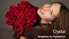  Presentation with flowers - Amazing PPT theme having girl with bouquet of flowers backdrop and a wine colored foreground