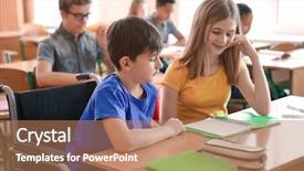  Presentation with girl teens - PPT theme with girl with boy in wheelchair background and a coral colored foreground