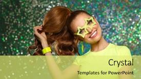  Presentation with light rays - Cool new presentation theme with girl with bright green neon backdrop and a yellow colored foreground