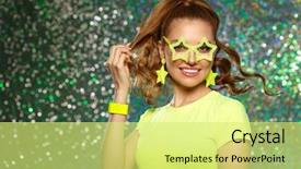  Presentation with light rays - Amazing presentation theme having girl with bright green neon backdrop and a yellow colored foreground