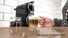  Presentation with cappuccino - Slide set featuring girl-with-capsule-coffee-machine background and a coral colored foreground