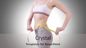  Presentation with young hackers in the concept - Presentation theme featuring girl with centimeter in diet background and a light gray colored foreground