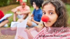  Presentation with summer camp show - Presentation enhanced with girl-with-clown-nose-practicing background and a coral colored foreground