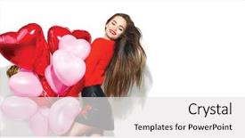  Presentation with color full - Slide set featuring girl with colorful air balloon background and a light gray colored foreground