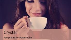  Presentation with coffee cup - PPT theme consisting of girl with cup of coffee background and a coral colored foreground