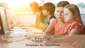  Presentation with down syndrome - Audience pleasing slide deck consisting of girl-with-down-syndrome-using backdrop and a coral colored foreground