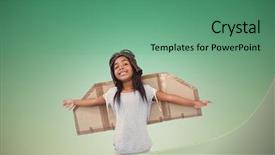  Presentation with sky blue - Slide set featuring girl with fake wings pretending background and a ocean colored foreground