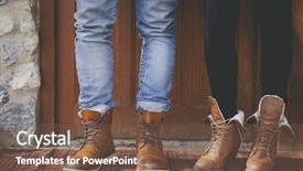  Presentation with leather - PPT layouts consisting of girl with fashion leather boots background and a tawny brown colored foreground