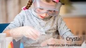  Presentation with flasks - Beautiful slide deck featuring girl with flasks for chemistry backdrop and a coral colored foreground