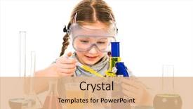  Presentation with flasks - Colorful PPT layouts enhanced with girl with flasks for chemistry backdrop and a coral colored foreground