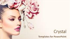  Presentation with girl model - PPT theme having girl with flowers hair bride background and a cream colored foreground
