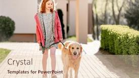 Presentation with walking together - PPT theme with girl-with-golden-retriever-dog background and a lemonade colored foreground