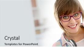  Presentation with headphones - Beautiful PPT layouts featuring girl with headphones on template backdrop and a light gray colored foreground