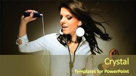  Presentation with music - PPT theme consisting of girl with headset listening music background and a tawny brown colored foreground